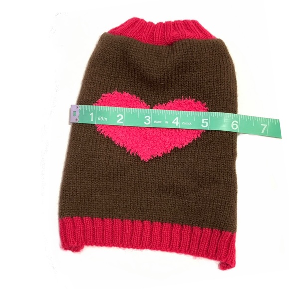 Brown & Pink Fuzzy Heart Crewneck Dog Sweater - Picture 6 of 9